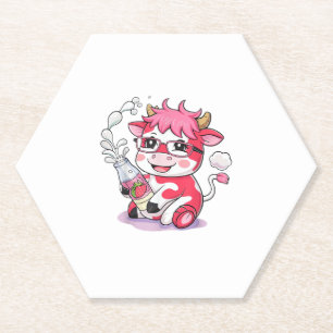 Strawberry Cow Kawaii Anime Strawberry Milk _5 Paper Coaster