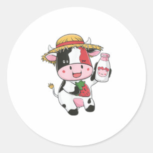 Strawberry Cow Kawaii Anime Strawberry Milk _7 Classic Round Sticker