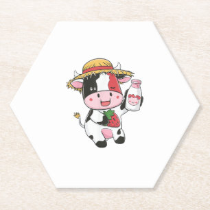Strawberry Cow Kawaii Anime Strawberry Milk _7 Paper Coaster