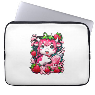 Strawberry Cow Kawaii Anime Strawberry Milk Laptop Sleeve