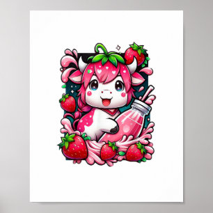 Strawberry Cow Kawaii Anime Strawberry Milk  Poster