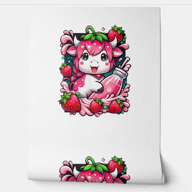 Strawberry Cow Kawaii Anime Strawberry Milk  Wallpaper (Unrolling)