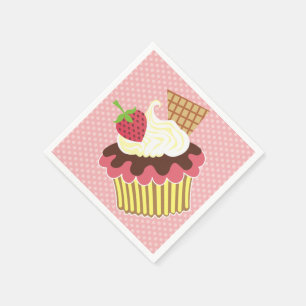 Strawberry & Cream Cupcake Birthday Paper Napkins