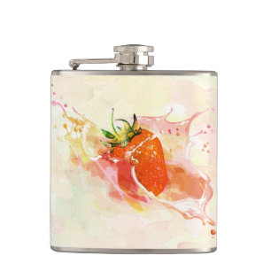 Strawberry Cream Splash! Watercolor Hip Flask