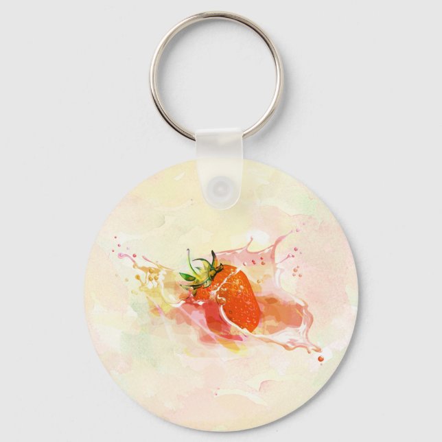 Strawberry Cream Splash! Watercolor Key Ring (Front)