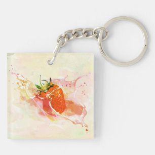 Strawberry Cream Splash! Watercolor Key Ring