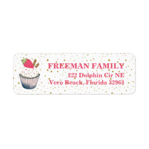 Strawberry Cupcake Address Label – Pink and Gold S Return Address Label