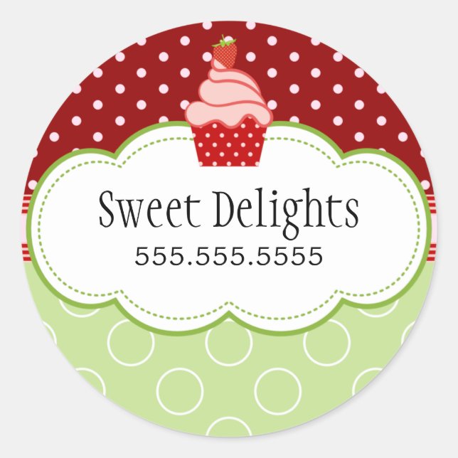 Strawberry Cupcake Bakery Cake Box Seals (Front)