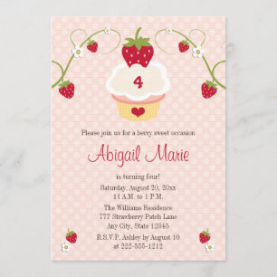 Strawberry Cupcake Birthday Invitation Any Age