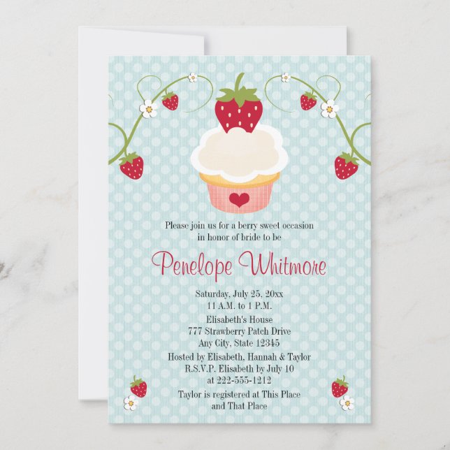 Strawberry Cupcake Bridal Shower Invitation Blue (Front)