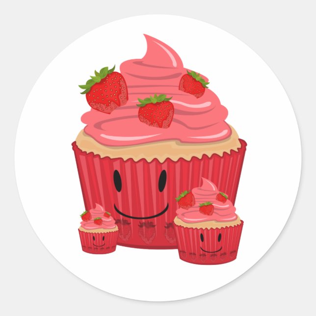 Strawberry Cupcake Family  Classic Round Sticker (Front)
