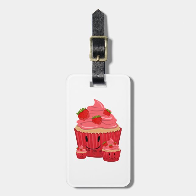 Strawberry Cupcake Family  Luggage Tag (Front Vertical)