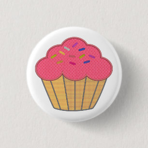 Strawberry Cupcake Faux Embroidery Print 3 Cm Round Badge