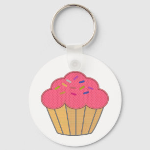 Strawberry Cupcake Faux Embroidery Print Key Ring