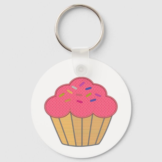 Strawberry Cupcake Faux Embroidery Print Key Ring (Front)