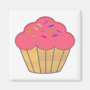 Strawberry Cupcake Faux Embroidery Print Magnet