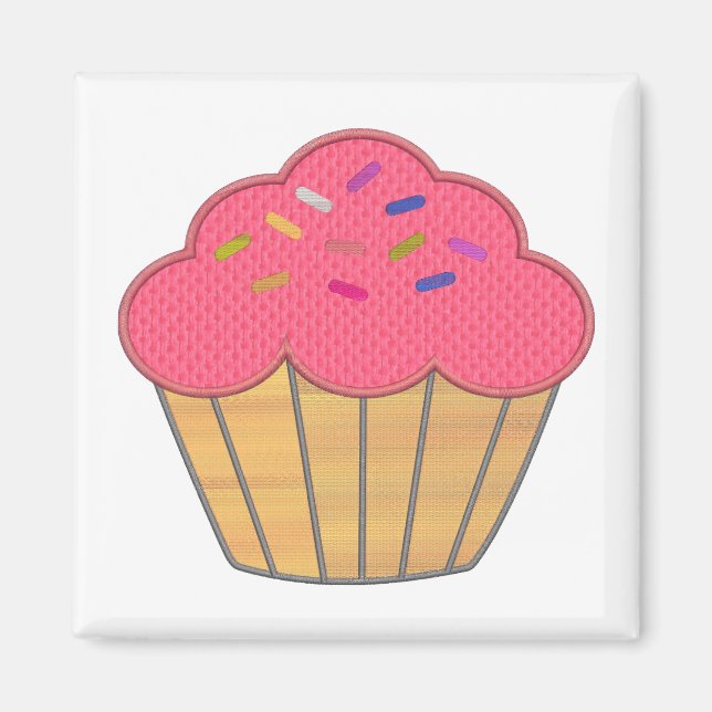 Strawberry Cupcake Faux Embroidery Print Magnet (Front)
