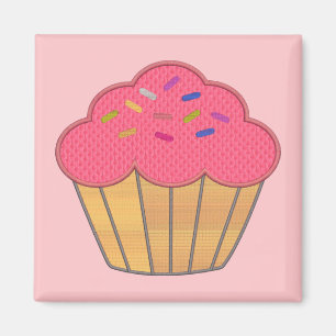 Strawberry Cupcake Faux Embroidery Print Magnet