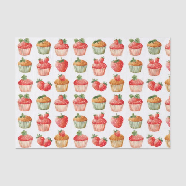 Strawberry Cupcake Pattern Tissue Paper (Front)