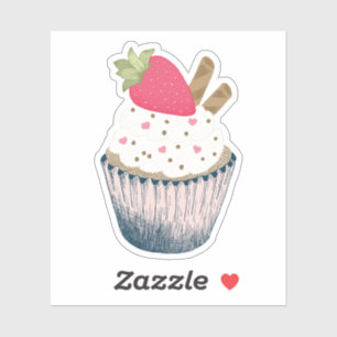 Strawberry Cupcake Sticker – Pink Heart Sprinkles 