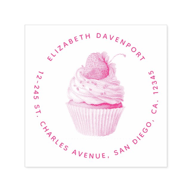 Strawberry Cupcake Sweet Dessert Address Self-inking Stamp (Design)