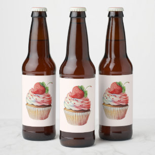 Strawberry Cupcake Sweet Dessert Beer Bottle Label