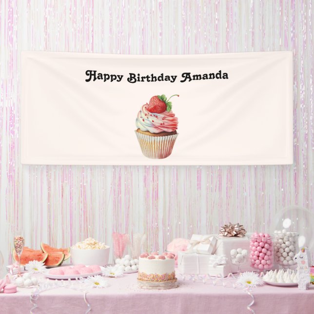 Strawberry Cupcake Sweet Dessert Birthday Banner (Party)