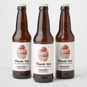 Strawberry Cupcake Sweet Dessert Birthday Beer Bottle Label