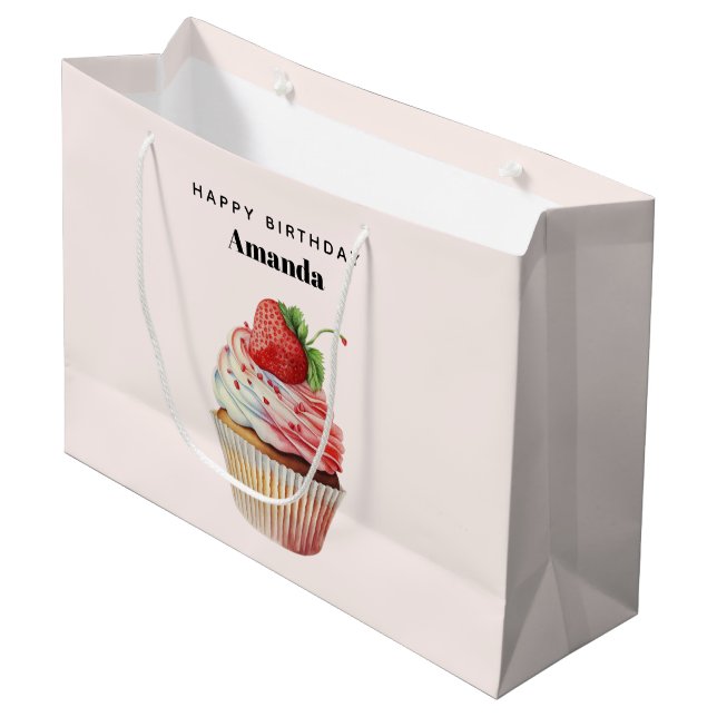 Strawberry Cupcake Sweet Dessert Birthday Large Gift Bag (Front Angled)