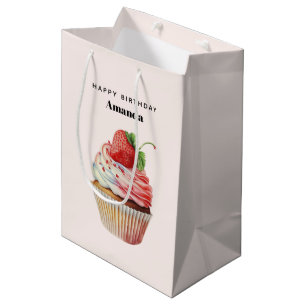 Strawberry Cupcake Sweet Dessert Birthday Medium Gift Bag