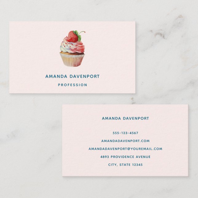 Strawberry Cupcake Sweet Dessert Business Card (Front/Back)
