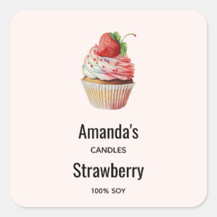 Strawberry Cupcake Sweet Dessert Candle Business Square Sticker