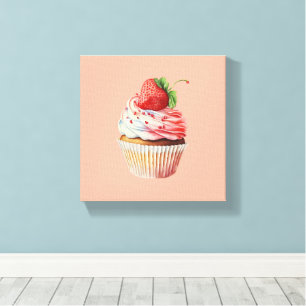 Strawberry Cupcake Sweet Dessert Canvas Print