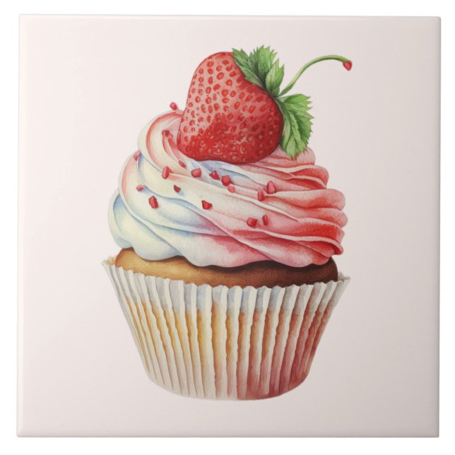 Strawberry Cupcake Sweet Dessert Ceramic Tile (Front)