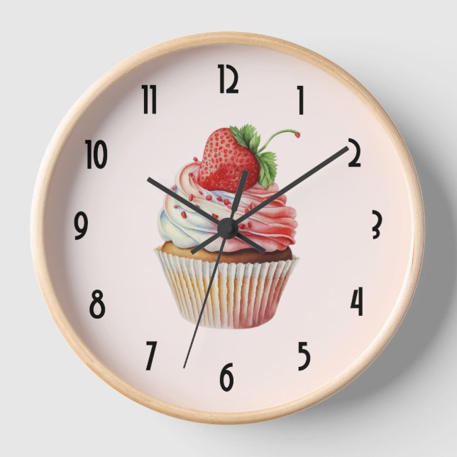 Strawberry Cupcake Sweet Dessert Clock (Front)