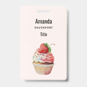 Strawberry Cupcake Sweet Dessert ID Badge