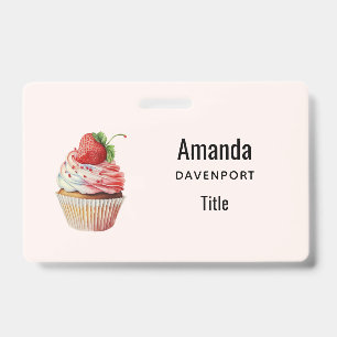 Strawberry Cupcake Sweet Dessert ID Badge