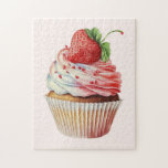Strawberry Cupcake Sweet Dessert Jigsaw Puzzle<br><div class="desc">A puzzle with a yummy illustration featuring a delicious looking cupcake. White cream and a big strawberry adorn this yummy sweet treat.</div>