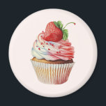 Strawberry Cupcake Sweet Dessert Magnet<br><div class="desc">Magnet with a yummy illustration featuring a delicious looking cupcake. White cream and a big strawberry adorn this yummy sweet treat.</div>