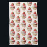 Strawberry Cupcake Sweet Dessert Pattern Tea Towel<br><div class="desc">A kitchen towel with a yummy illustration featuring a delicious looking cupcake. White cream and a big strawberry adorn this yummy sweet treat.</div>
