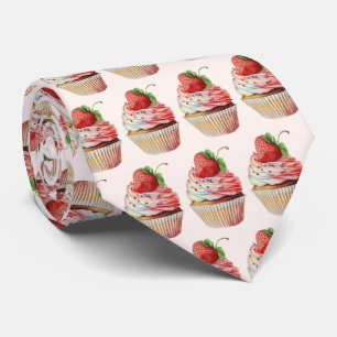 Strawberry Cupcake Sweet Dessert Pattern Tie