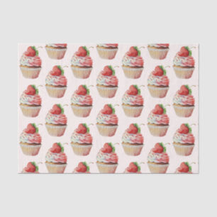 Strawberry Cupcake Sweet Dessert Pattern Tissue Paper