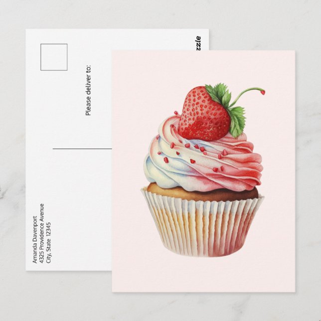 Strawberry Cupcake Sweet Dessert Postcard (Front/Back)