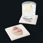 Strawberry Cupcake Sweet Dessert Stone Coaster<br><div class="desc">A stone coaster with a yummy illustration featuring a delicious looking cupcake. White cream and a big strawberry adorn this yummy sweet treat.</div>