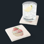 Strawberry Cupcake Sweet Dessert Stone Coaster<br><div class="desc">A stone coaster with a yummy illustration featuring a delicious looking cupcake. White cream and a big strawberry adorn this yummy sweet treat.</div>