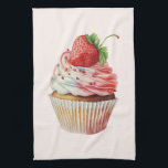 Strawberry Cupcake Sweet Dessert Tea Towel<br><div class="desc">A kitchen towel with a yummy illustration featuring a delicious looking cupcake. White cream and a big strawberry adorn this yummy sweet treat.</div>