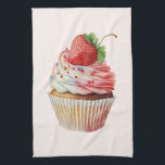 Strawberry Cupcake Sweet Dessert Tea Towel<br><div class="desc">A kitchen towel with a yummy illustration featuring a delicious looking cupcake. White cream and a big strawberry adorn this yummy sweet treat.</div>