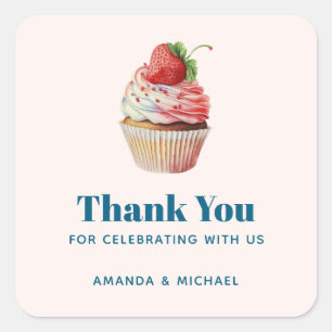 Strawberry Cupcake Sweet Dessert Wedding Thank You Square Sticker