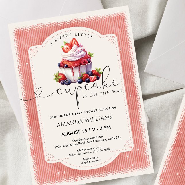 Strawberry Cupcake Sweet Summer Baby Shower Invitation (Creator Uploaded)