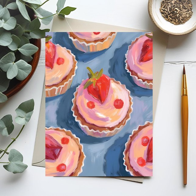 Strawberry Cupcakes | Fruit Watercolor Celebratory Postcard (Creator Uploaded)